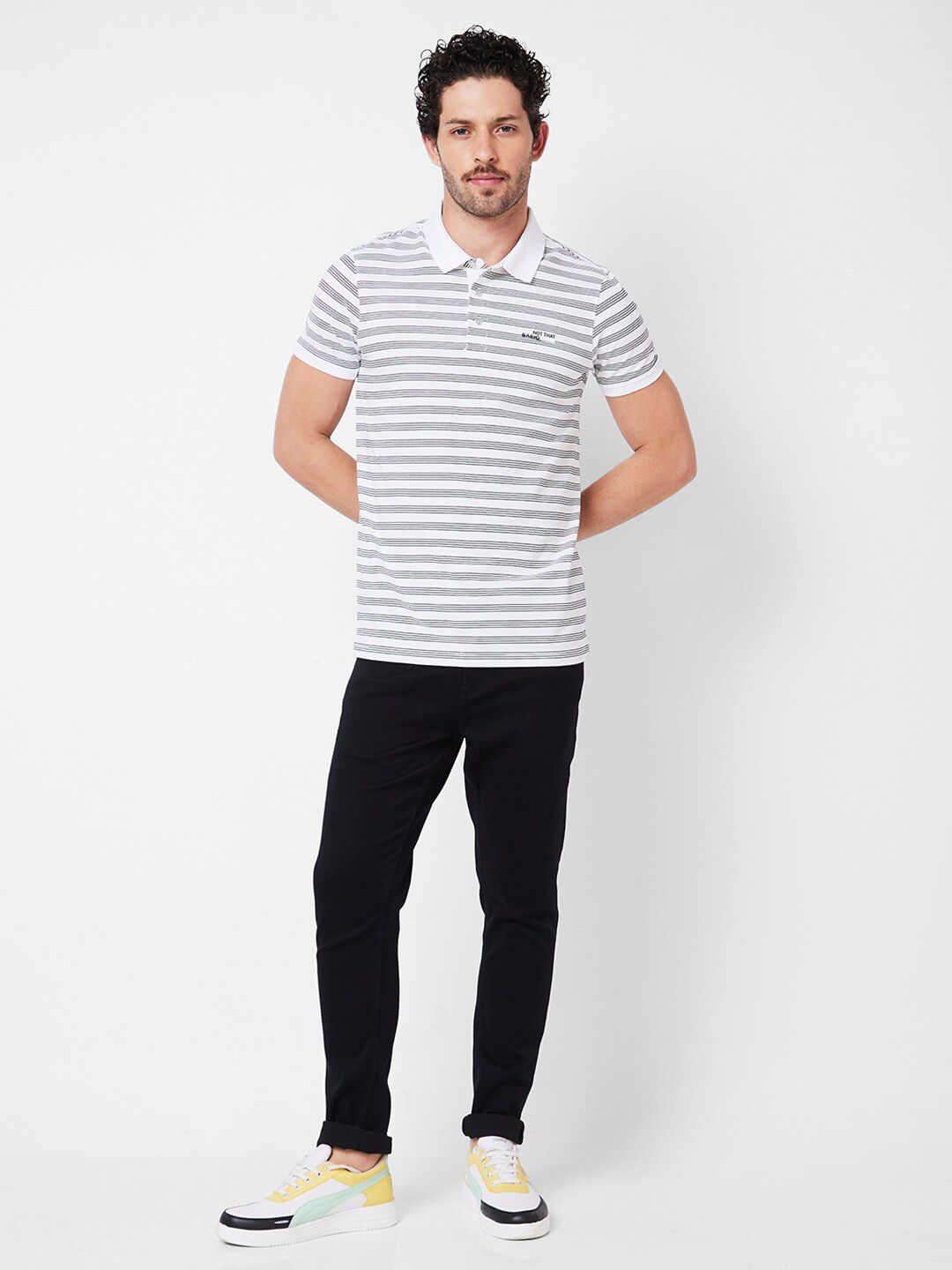 SPYKAR Striped Polo Collar Cotton Slim Fit T-shirt
