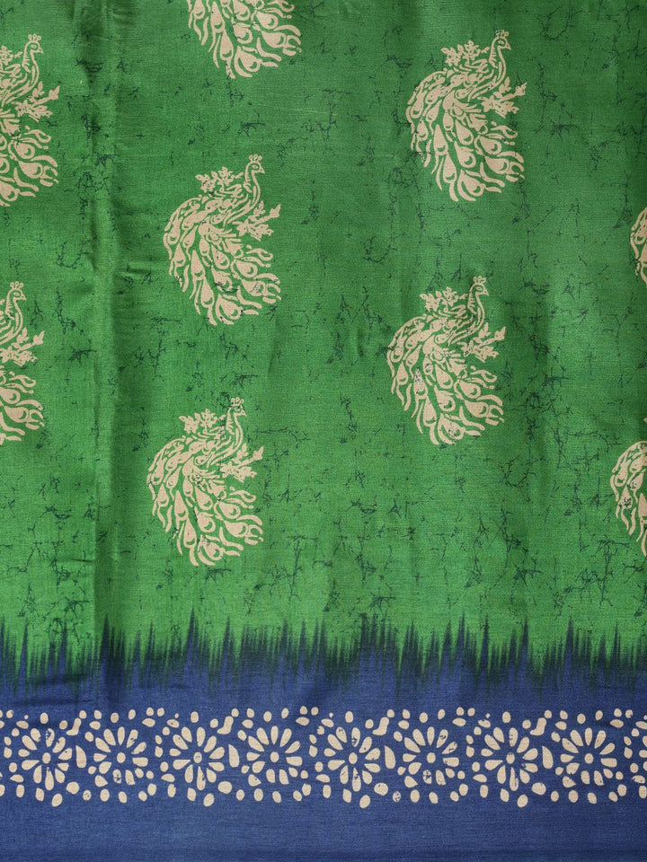 Saree mall Green & Off White Ethnic Motifs Printed Art Silk Sarees