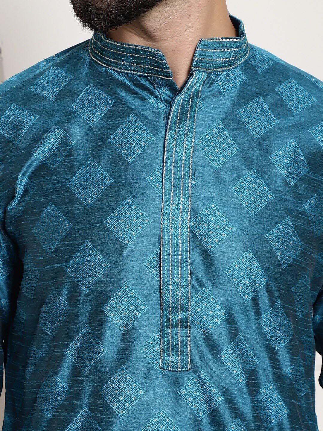 SOJANYA Ethnic Motifs Embroidered Mandarin Collar Thread Work Cotton Silk Kurta