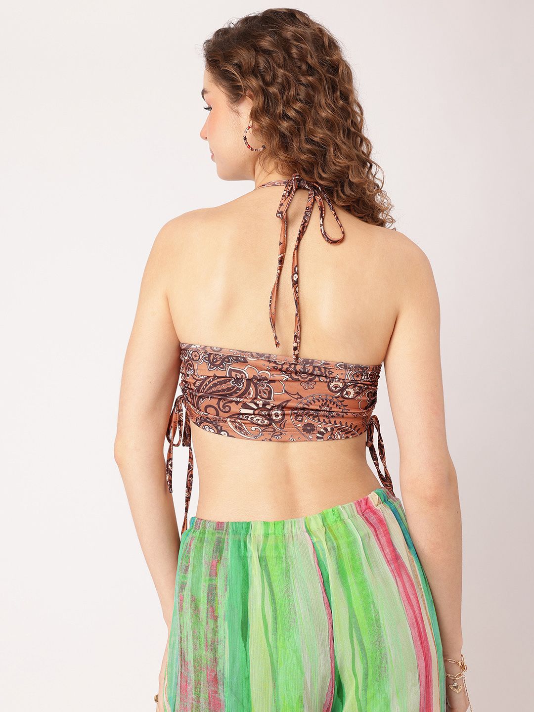 DressBerry Y2K Dominance Halter Tie-Up Ruched Crop Top