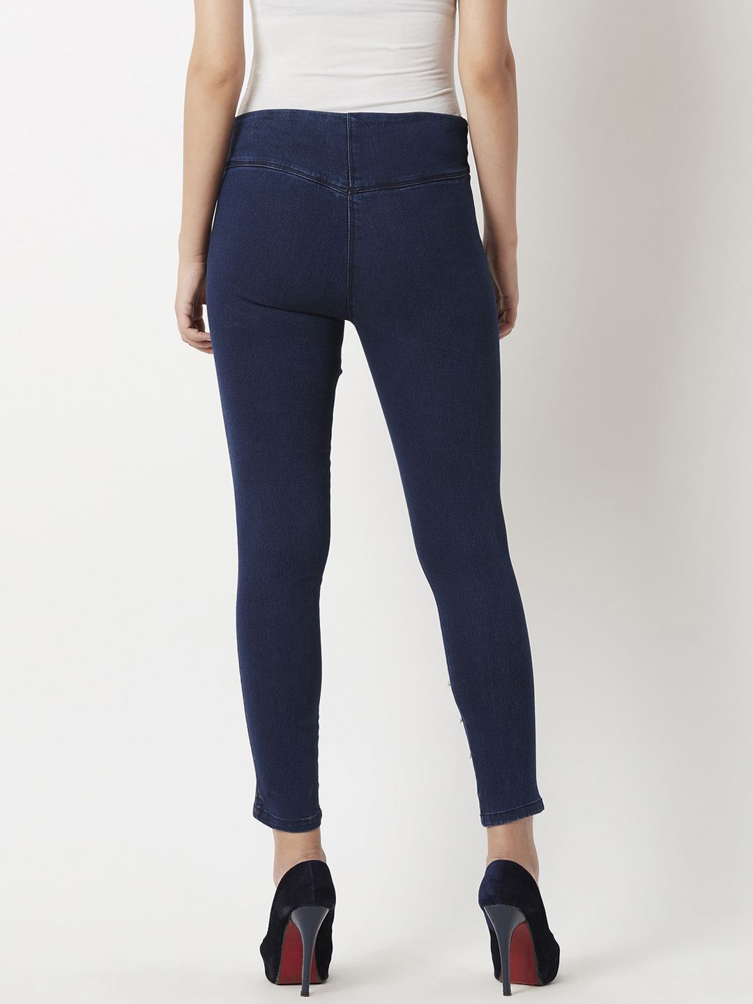 Miss Chase Navy Blue Super Skinny Fit Denim-Look Jeggings