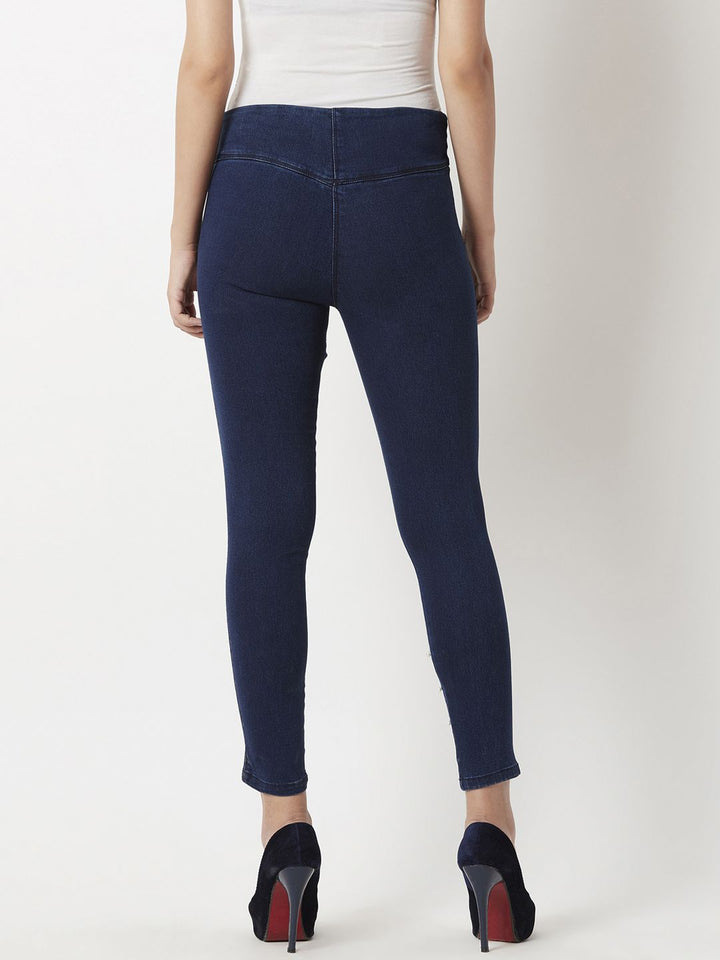 Miss Chase Navy Blue Super Skinny Fit Denim-Look Jeggings