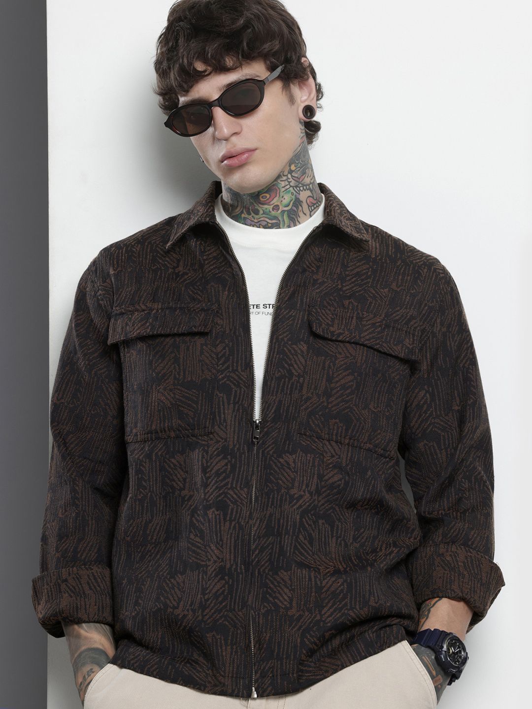 The Indian Garage Co Textured Drop-Shoulder Sleeves Relaxed Fit Casual Shirt