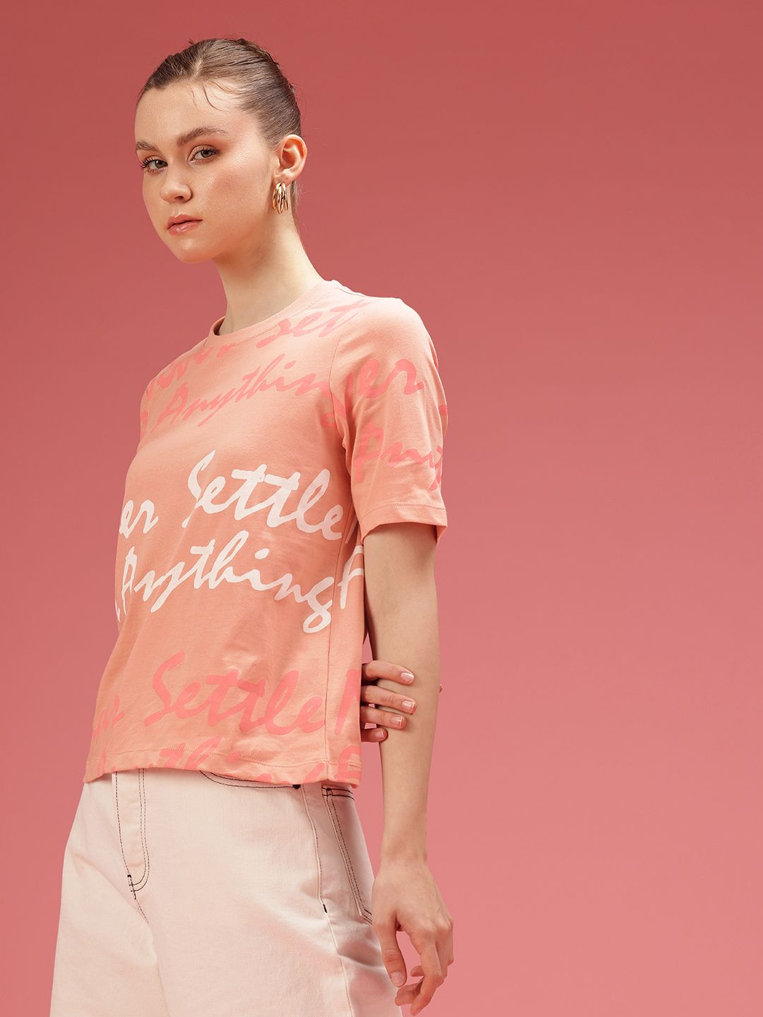 DressBerry Pure Cotton Typography Printed T-shirt