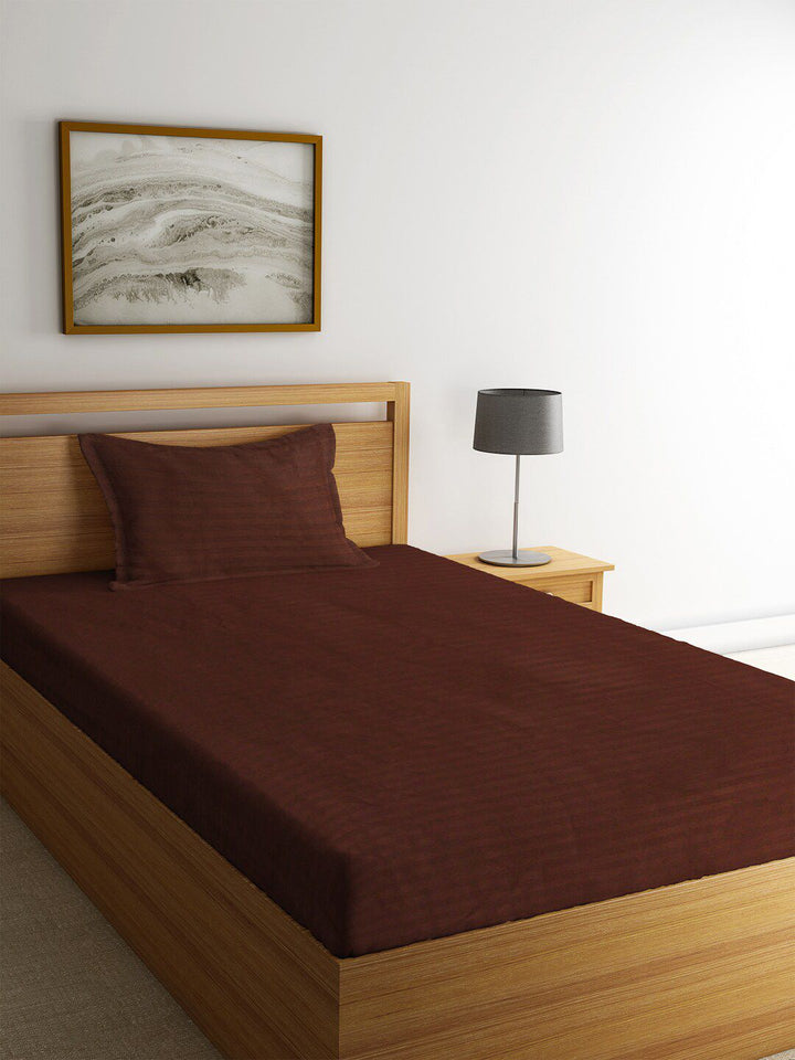 HOSTA HOMES Brown Solid 300TC Single Bedsheet With 1 Pillow Cover