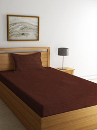 HOSTA HOMES Brown Solid 300TC Single Bedsheet With 1 Pillow Cover