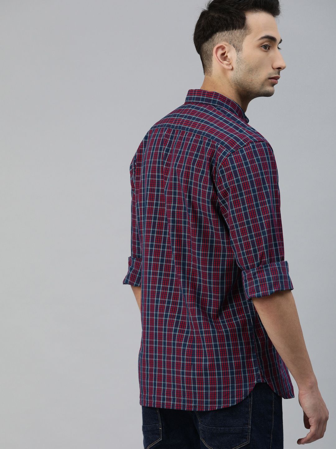 THE BEAR HOUSE Men Red & Navy Blue Slim Fit Checked Casual Shirt