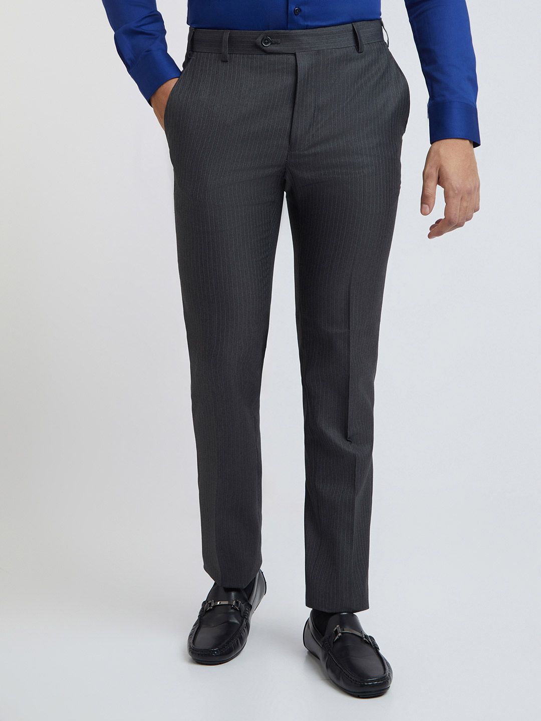 Raymond Men Charcoal Slim Fit Solid Formal Trousers
