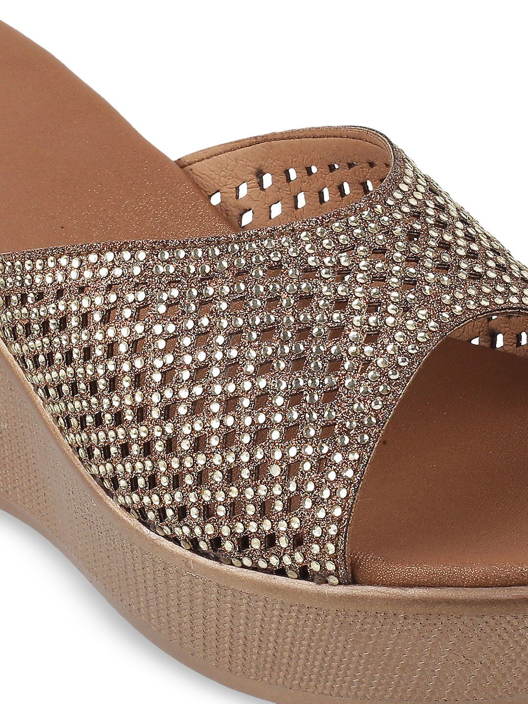 Metro Gold-Toned Embellished Wedge Heel Sandals