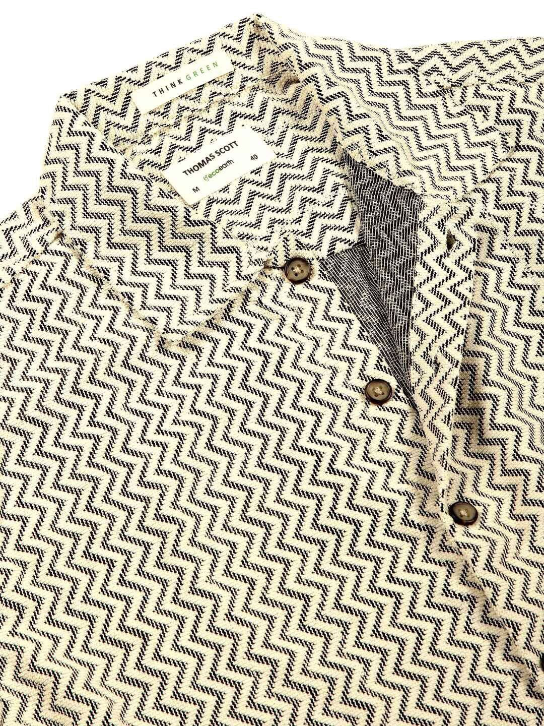 Thomas Scott Men Vertical Stripes Striped Semi-Sheer Casual Crochet Shirt