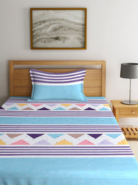 KLOTTHE Blue & White Geometric 210 TC Polycotton 2 Single Bedsheet with 2 Pillow Covers