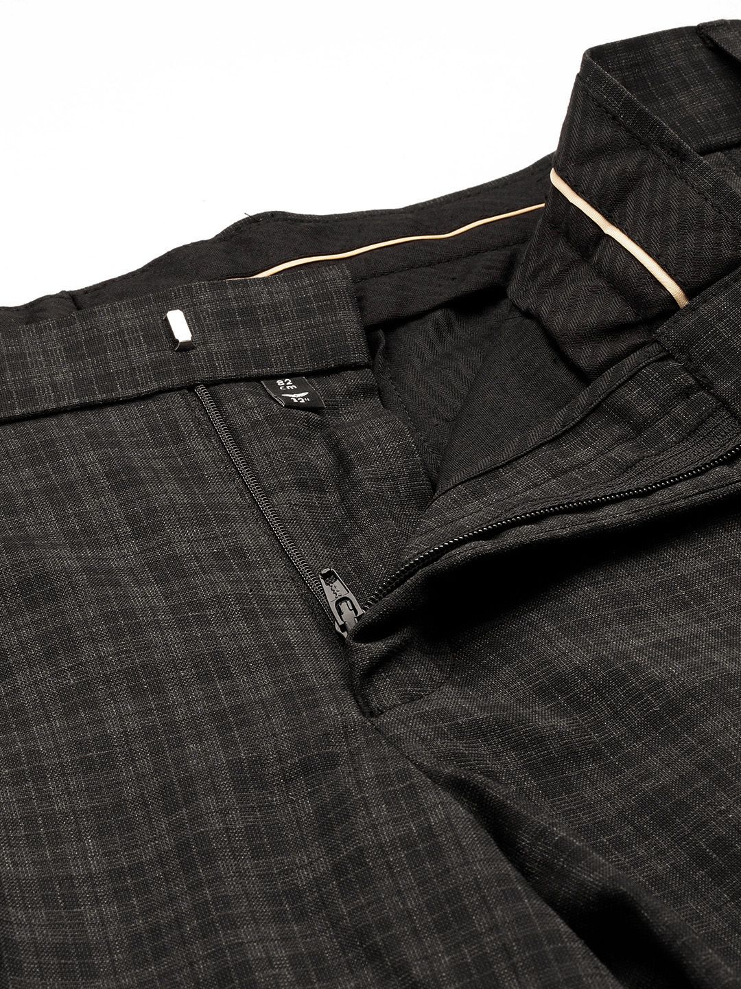 Park Avenue Men Mid-Rise Checked Smart Trousers