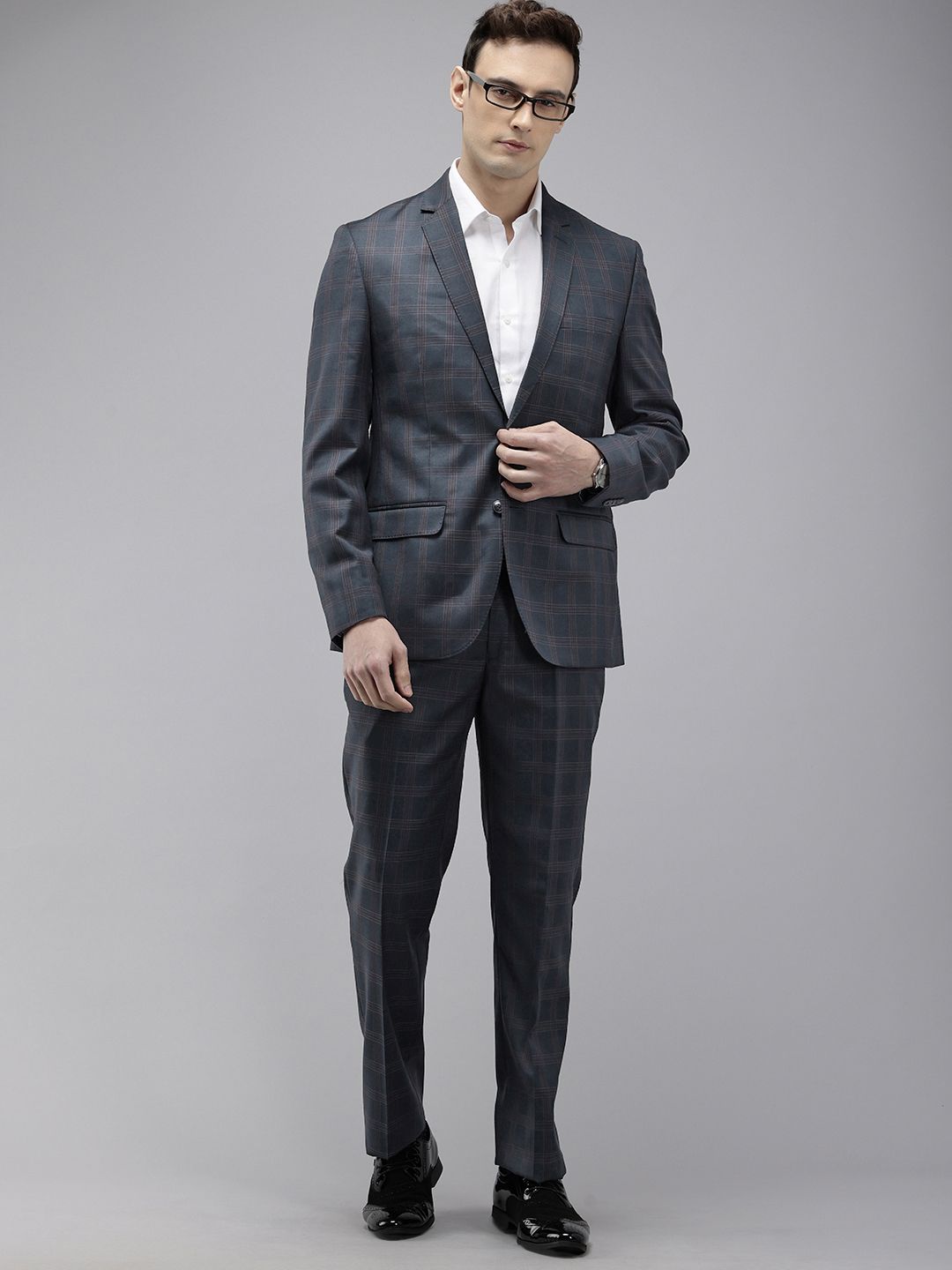 Park Avenue Checked Notched Lapel Single-Breasted Formal 2 Piece Suits