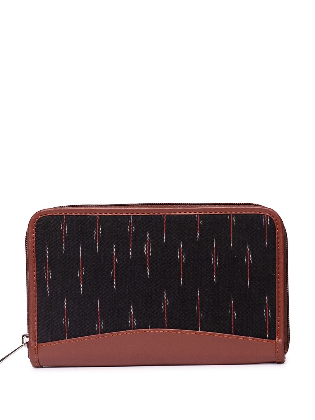 ZOUK Women Black & Brown Abstract Printed Zip Around Wallet