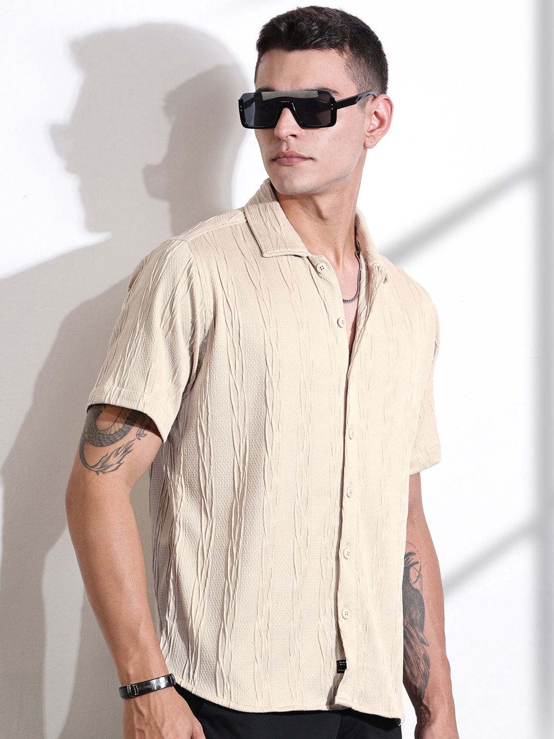 Thomas Scott Men Smart Fit Cutaway Collar Textured Casual Shirt
