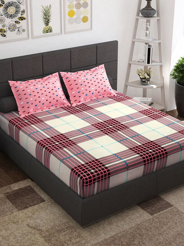 Story@home Ventura White Maroon 144 TC Pure Cotton Queen Bedsheet With 2 Pillow Covers