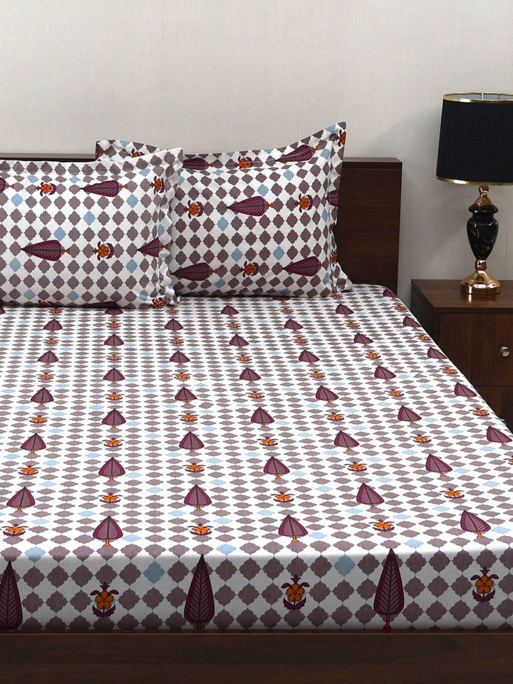 BOMBAY DYEING Cardinal White Floral 120 TC Cotton Queen Bedsheet Set-2.24 m X 2.54 m