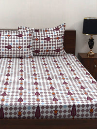 BOMBAY DYEING Cardinal White Floral 120 TC Cotton Queen Bedsheet Set-2.24 m X 2.54 m