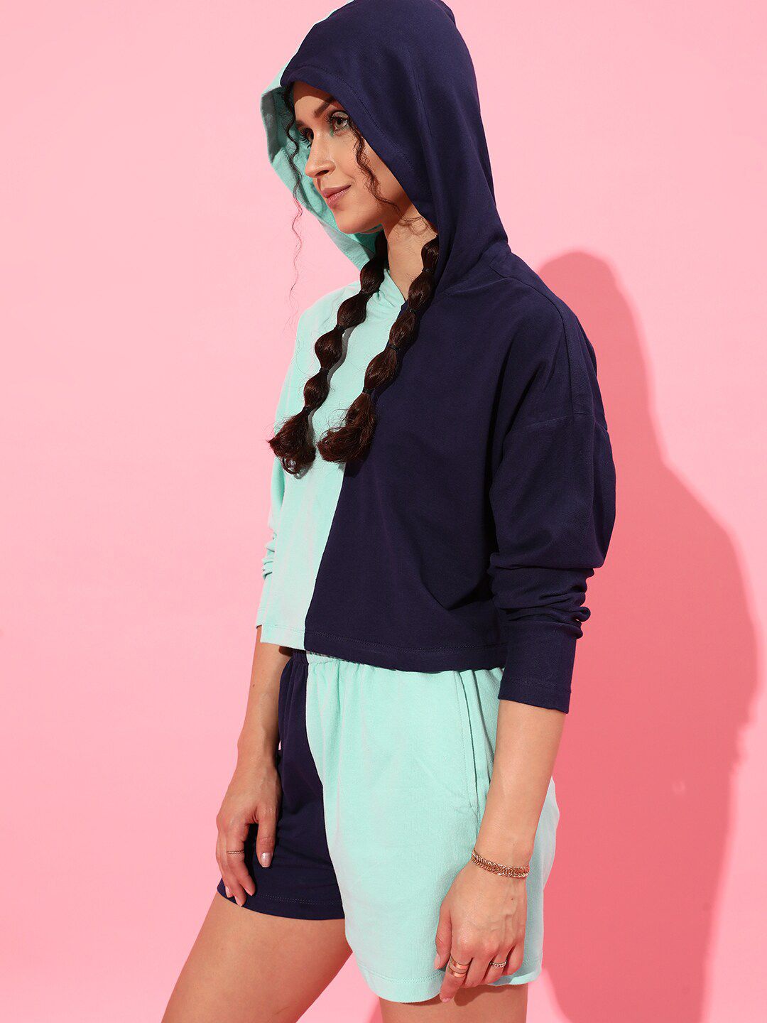 STREET 9 Women Navy Blue Colourblocked Cotton Co-Ords