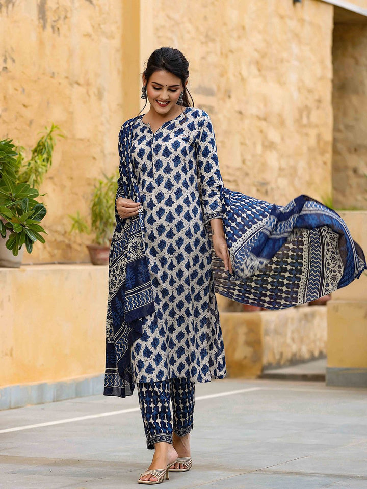 KALINI Ethnic Motifs Printed Straight Kurta with Trousers & Dupatta