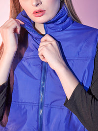 STREET 9 Blue Stand Collar Sleeveless Lightweight Crop Puffer Jacket