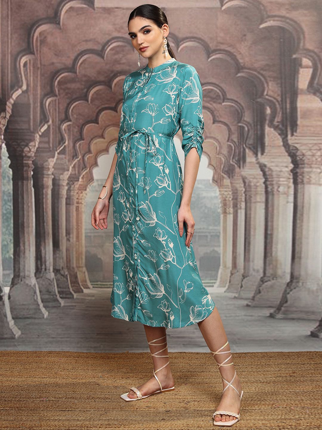 Vishudh Floral Printed Fit & Flare Midi Dress