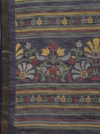Saree mall Navy Blue & Grey Brasso Woven Design Saree