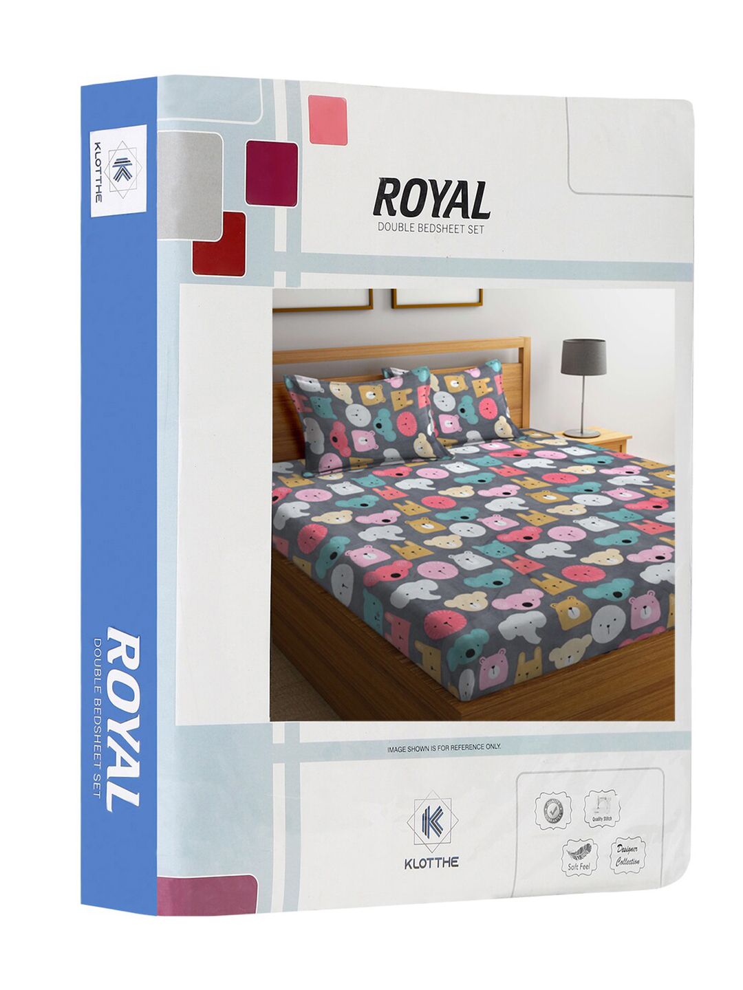 KLOTTHE Grey & Pink Conversational Printed 300TC Double King Bedsheet With 2 Pillow Covers