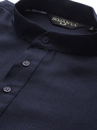 SOJANYA Men Navy Blue Solid Straight Kurta