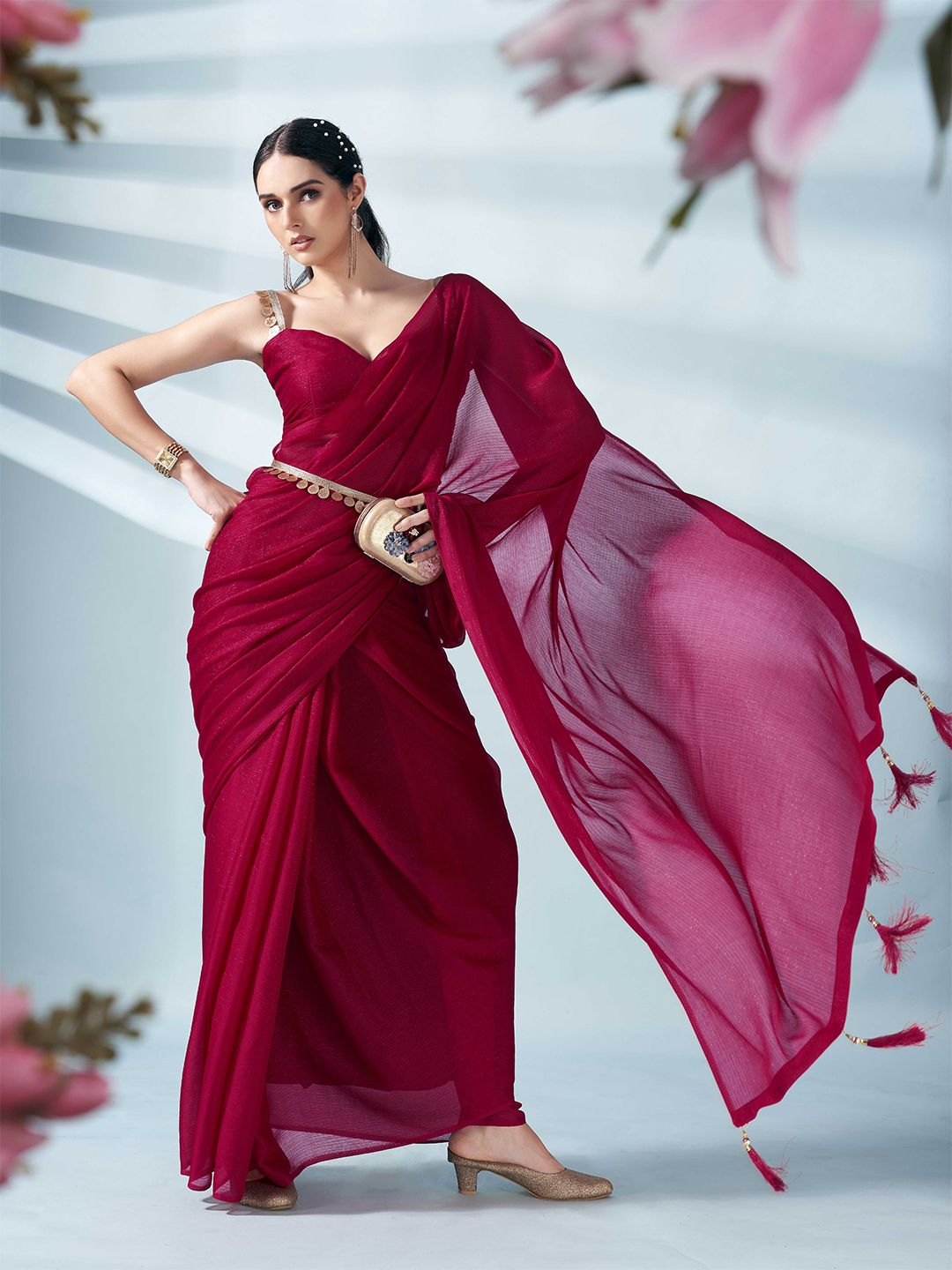 Tikhi Imli Satin Saree With Belt