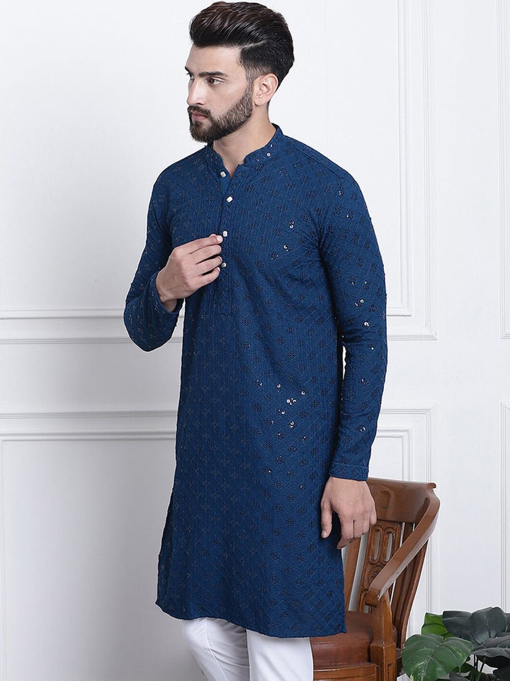 SOJANYA Kurta Kapas Tulen Kolar Mandarin Dihiasi