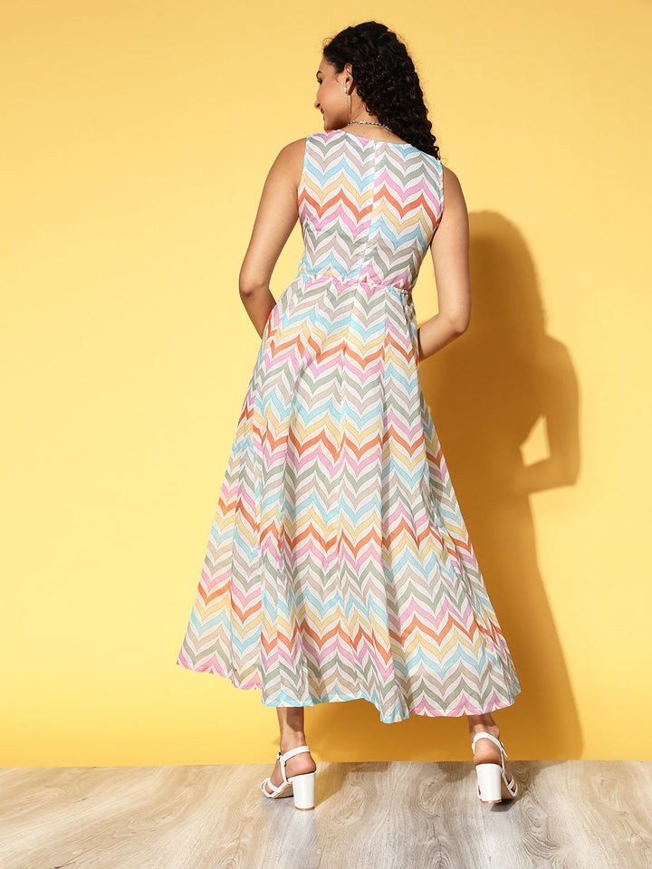Shae by SASSAFRAS Multicoloured Cut-Out Detail Chevron Print Midi Dress
