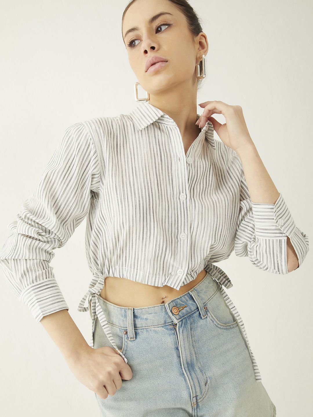 DressBerry Striped Tie-Up Crop Shirt