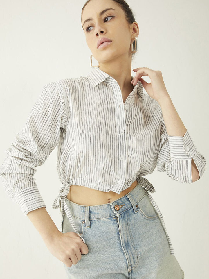 DressBerry Striped Tie-Up Crop Shirt