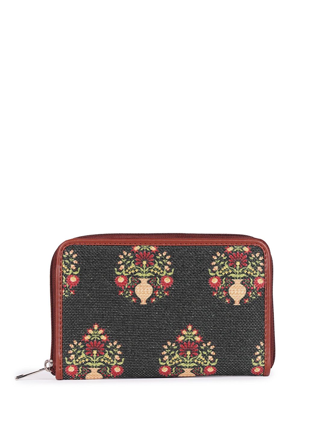ZOUK Women Floral Printed Vegan Leather Zip Around Wallet
