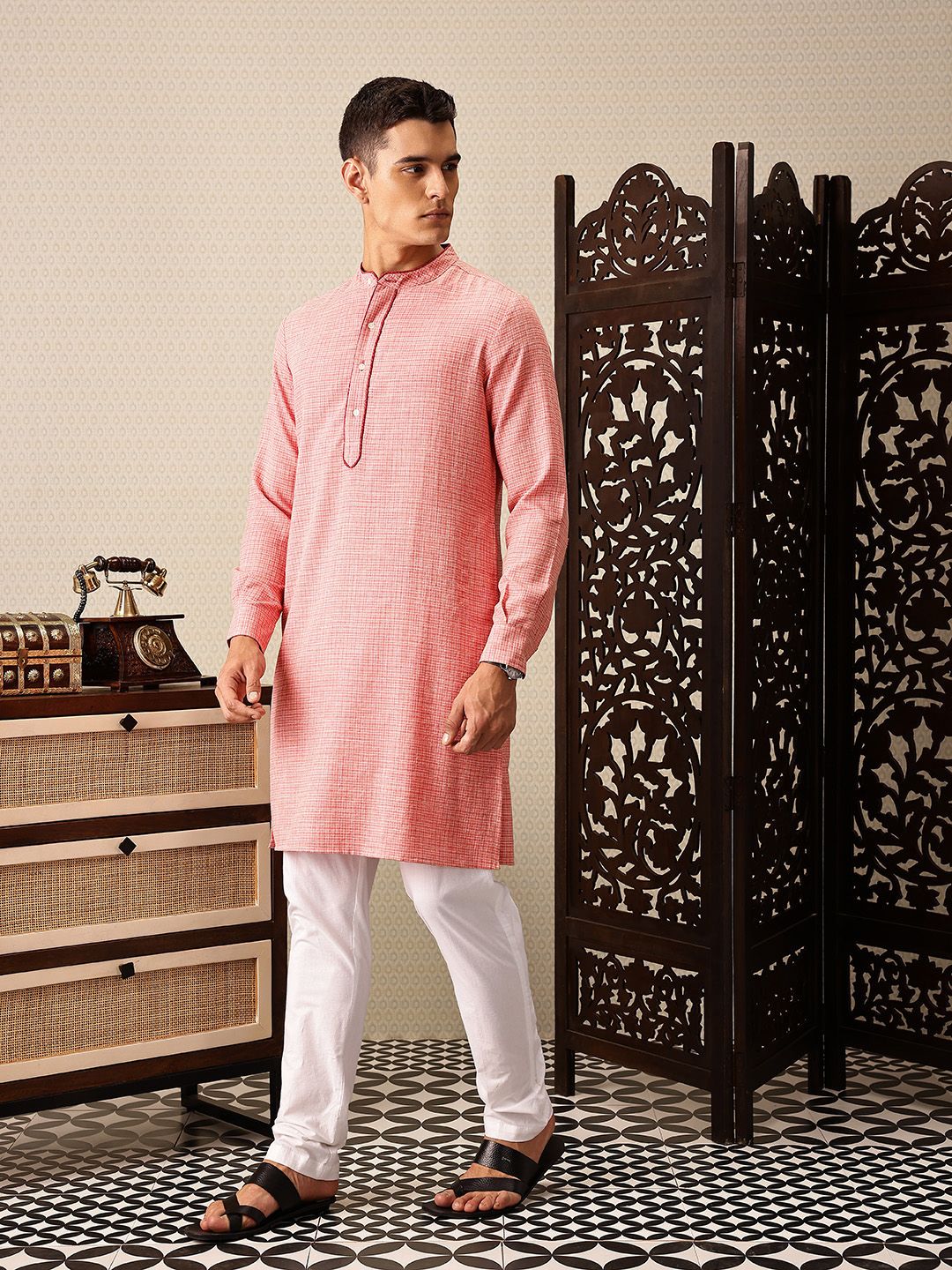 House of Pataudi Checked Jashn Kurta