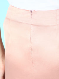 Berrylush Women Pink Solid Satin Front Slit Mini Skirt