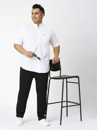 Thomas Scott Plus Size Premium Mandarin Collar Roll-Up Sleeves Cotton Linen Casual Shirt