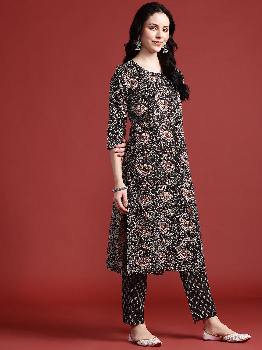 Anouk Paisley Print Pure Cotton Kurta With Trousers & Dupatta