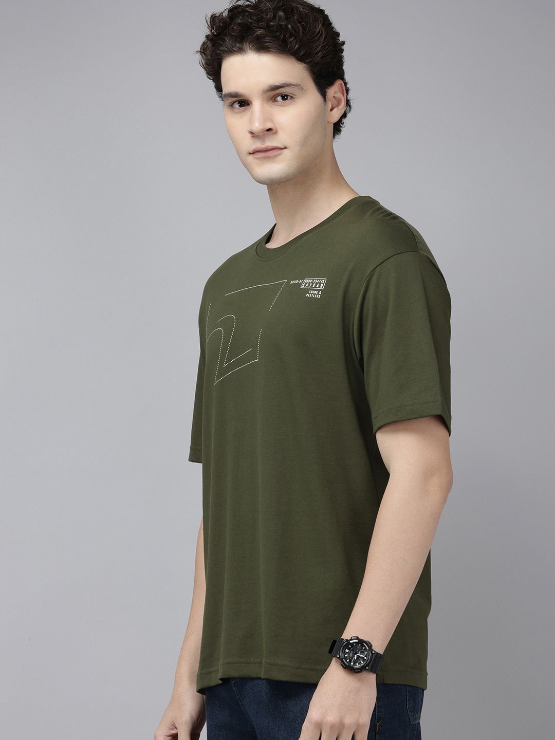 SPYKAR Typography Printed Drop-Shoulder Sleeves Oversized T-shirt