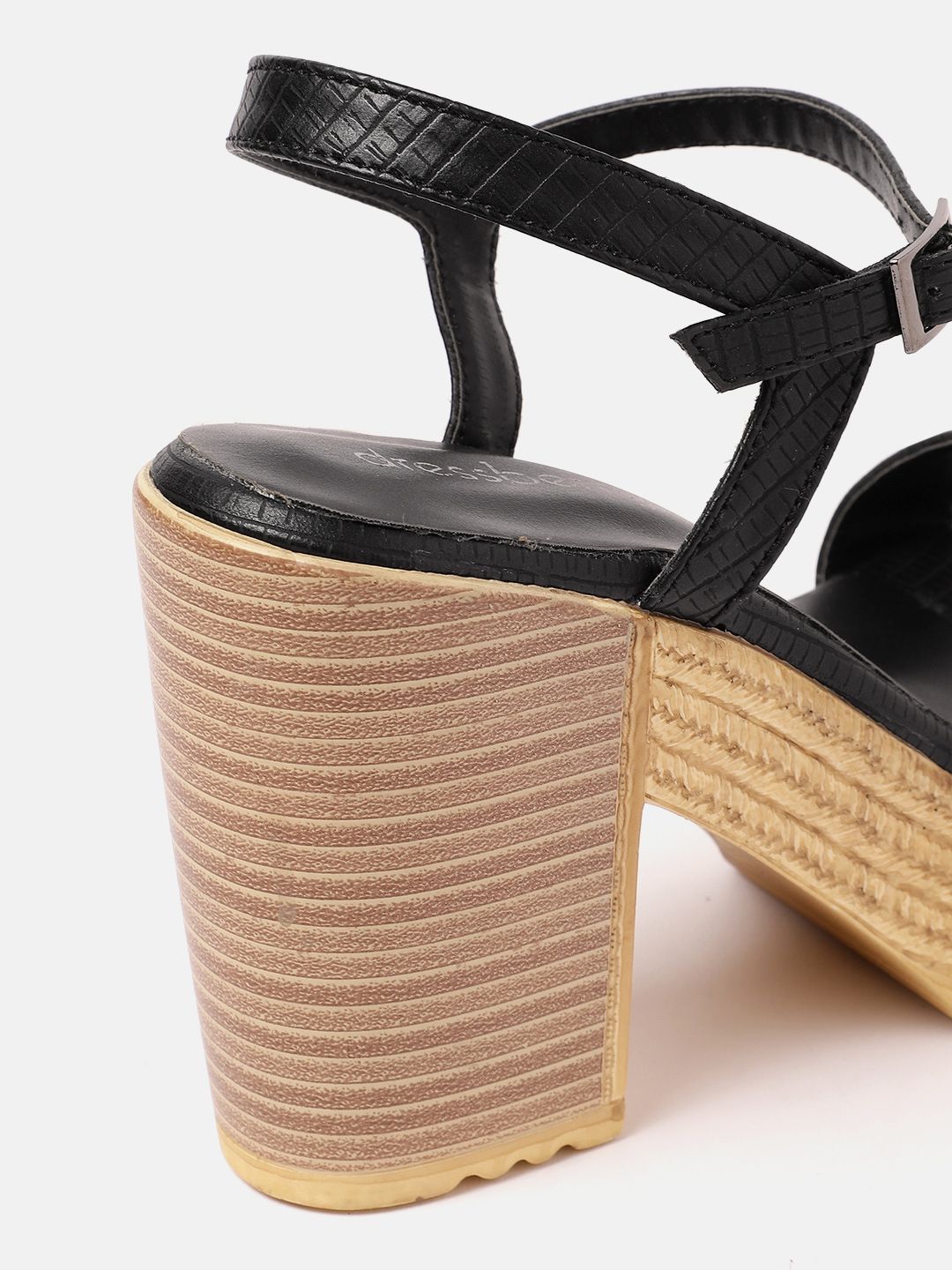 DressBerry Textured Open Toe Block Heels