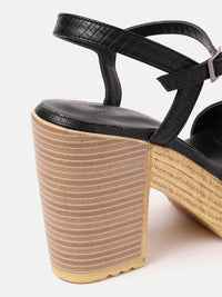 DressBerry Textured Open Toe Block Heels