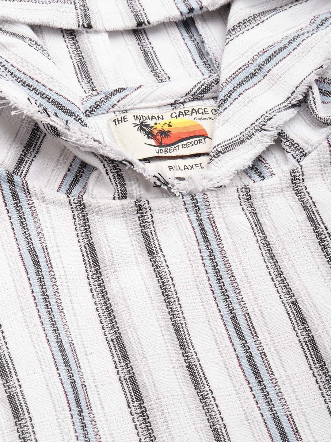 The Indian Garage Co Pure Cotton Striped Hooded Relaxed Fit Sweatshirt