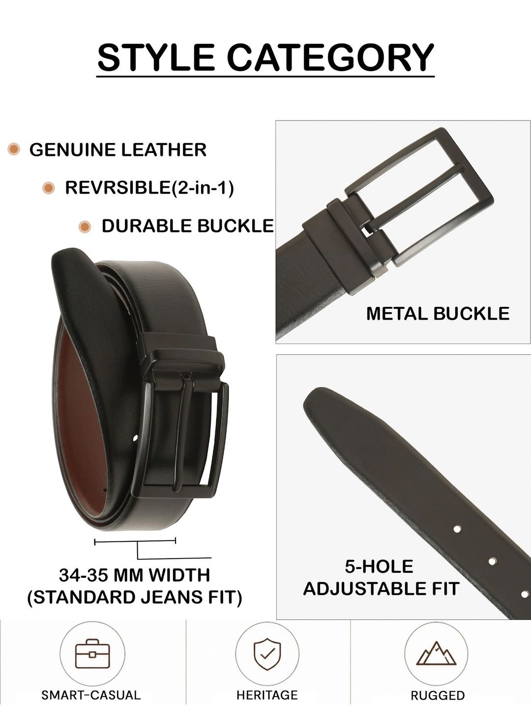 Teakwood Leathers Men Textured Leather Reversible Formal Belt