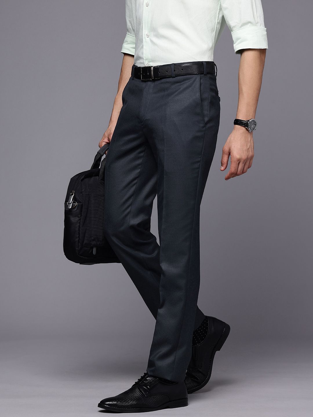 Raymond Men Textured Slim Fit Formal Trousers