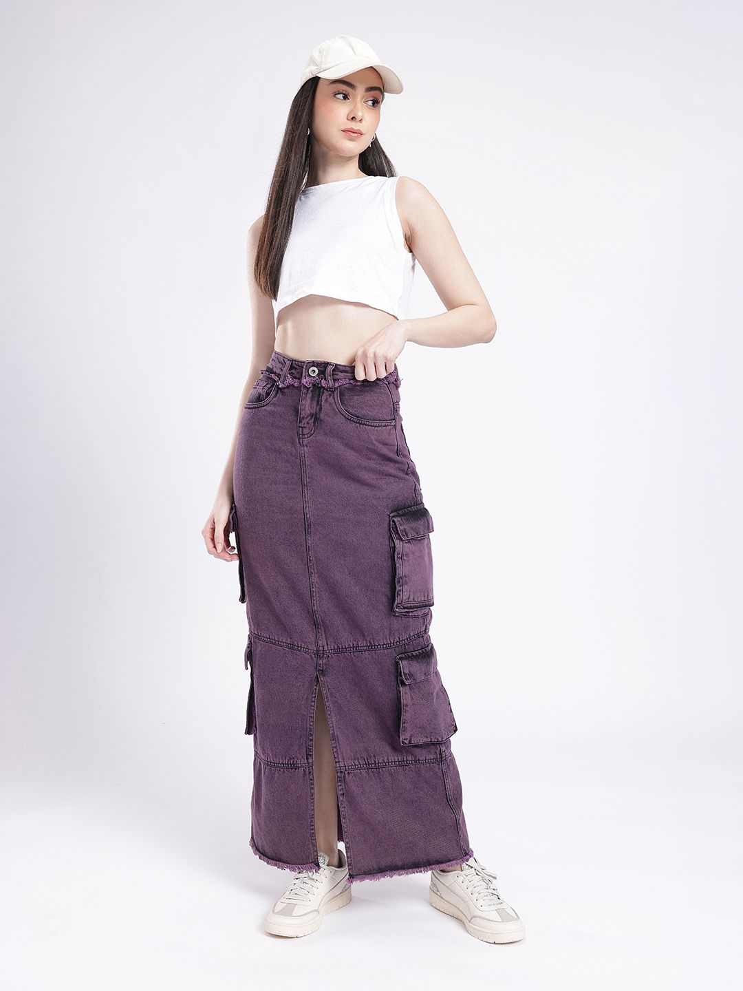DressBerry Women Urban Savvy Cargo Style Front Slit Straight Maxi Skirt
