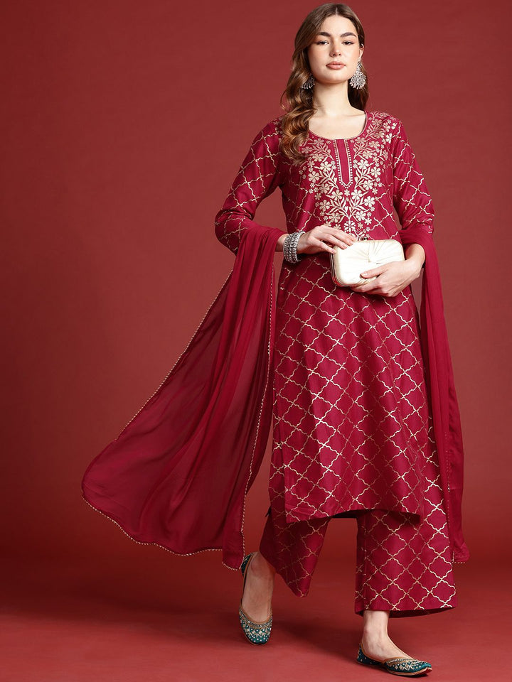 Anouk Women Ethnic Motifs Print Gotta Patti Kurta with Palazzos & Dupatta