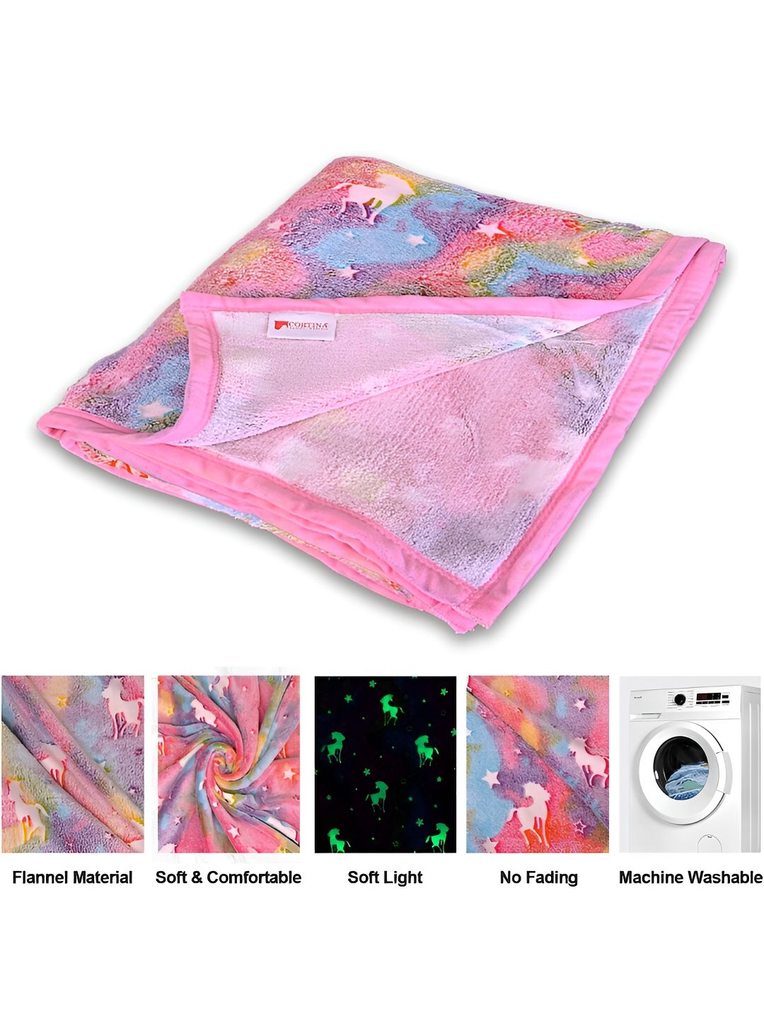 Cortina Glow In The Dark Peach-Coloured & Blue Printed Fleece AC Room Single Bed Blanket