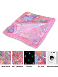 Cortina Glow In The Dark Peach-Coloured & Blue Printed Fleece AC Room Single Bed Blanket
