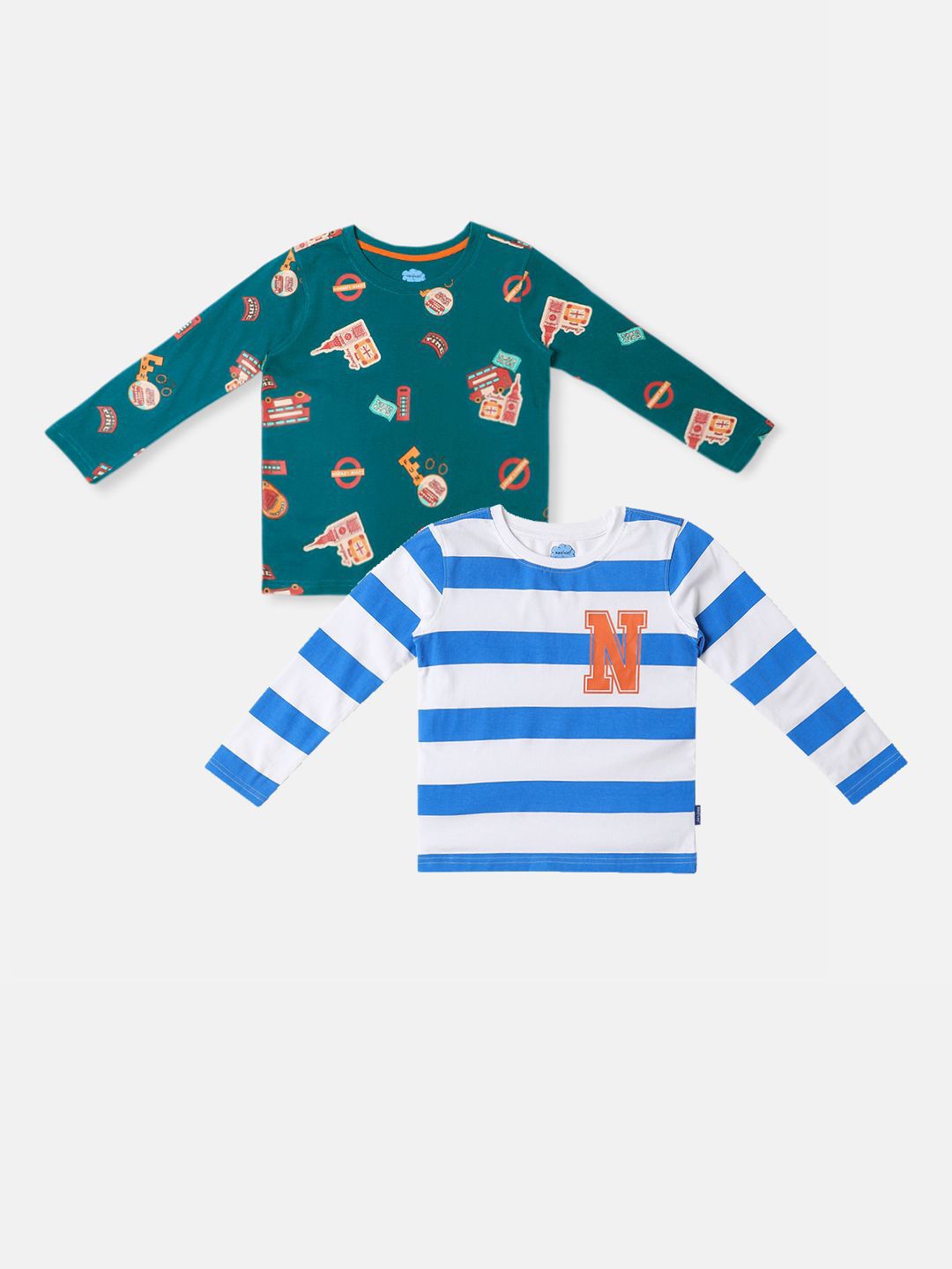 Nauti Nati Boys Pack Of 2 Bio Finish Striped Round Neck Cotton T-shirts